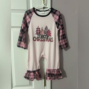 Pink Plaid Merry Christmas Baby Romper